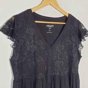 Torrid Super Soft Knit Black lace and jersey knit black Cap sleeve top Size 1x